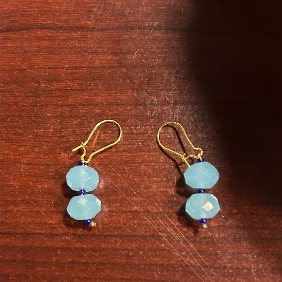 Jewelry - Elegant Gold and Blue Dangle Earrings